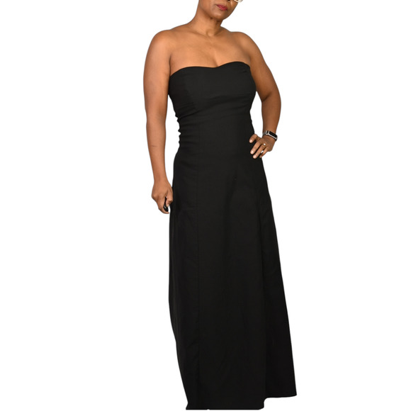 Vintage PourQuoi Pas Bustle Back Dress Black Sweetheart Neckline Maxi 90s Medium - Picture 14 of 16